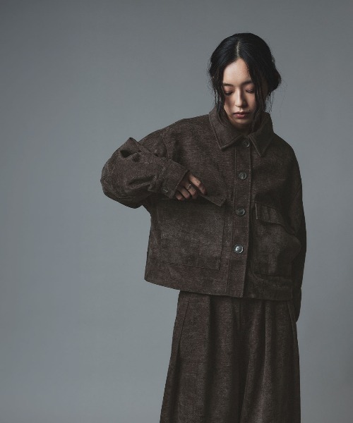 W:Huku（フーク）の「ソフトスウェード ルーズ ショート ブルゾン / Soft Suede Loose-Fit Short Blouson（ブルゾン・レディース・ブラック/アイボリー/ブラウン・FREE）」の11枚目の写真