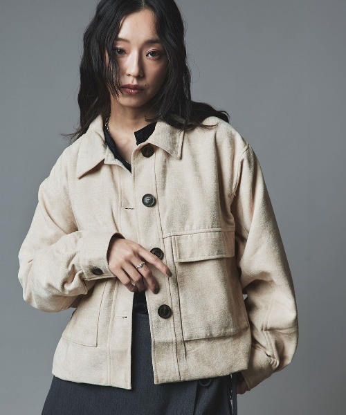 W:Huku（フーク）の「ソフトスウェード ルーズ ショート ブルゾン / Soft Suede Loose-Fit Short Blouson（ブルゾン・レディース・ブラック/アイボリー/ブラウン・FREE）」の6枚目の写真