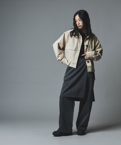 W:Huku（フーク）の「ソフトスウェード ルーズ ショート ブルゾン / Soft Suede Loose-Fit Short Blouson（ブルゾン・レディース・ブラック/アイボリー/ブラウン・FREE）」の14枚目の写真