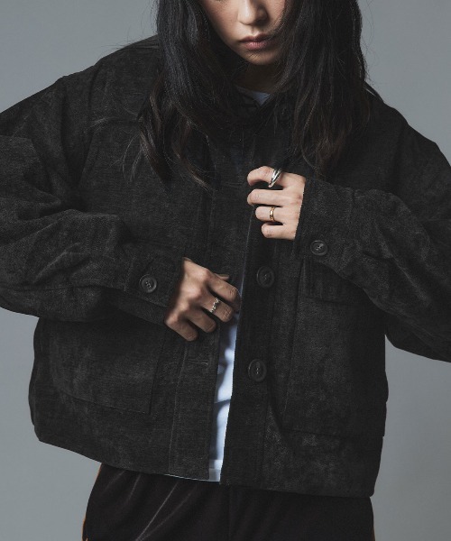 W:Huku（フーク）の「ソフトスウェード ルーズ ショート ブルゾン / Soft Suede Loose-Fit Short Blouson（ブルゾン・レディース・ブラック/アイボリー/ブラウン・FREE）」の16枚目の写真