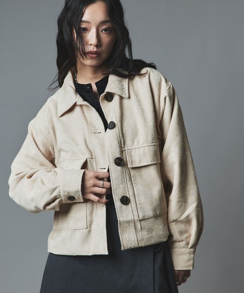 W:Huku（フーク）の「ソフトスウェード ルーズ ショート ブルゾン / Soft Suede Loose-Fit Short Blouson（ブルゾン・レディース・ブラック/アイボリー/ブラウン・FREE）」の19枚目の写真