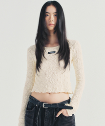 CRINKLE LACE CROP SLIM TOP_CREAM