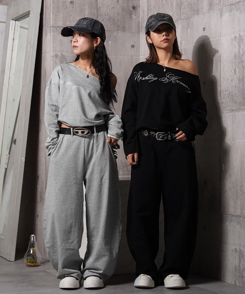 #MEMORY（メモリー）の「【MEMORY】［セットアップ可能］レタリングハート ワンショルダー スウェット / Lettering Heart One-Shoulder Sweatshirt（スウェット・レディース・グレー/ブラック・FREE）」の6枚目の写真