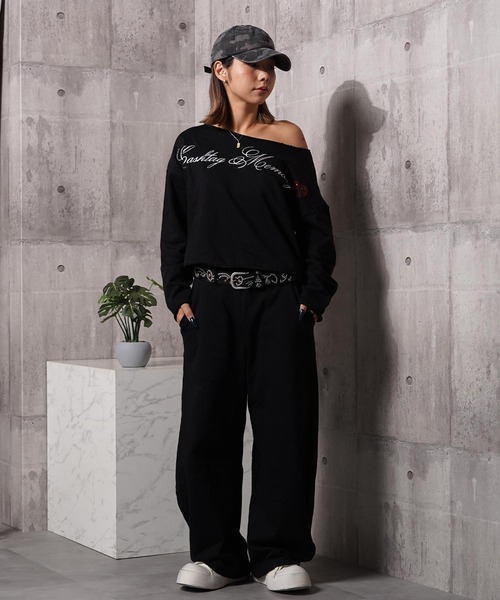 #MEMORY（メモリー）の「【MEMORY】［セットアップ可能］レタリングハート ワンショルダー スウェット / Lettering Heart One-Shoulder Sweatshirt（スウェット・レディース・グレー/ブラック・FREE）」の8枚目の写真