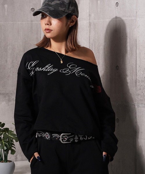 #MEMORY（メモリー）の「【MEMORY】［セットアップ可能］レタリングハート ワンショルダー スウェット / Lettering Heart One-Shoulder Sweatshirt（スウェット・レディース・グレー/ブラック・FREE）」の9枚目の写真