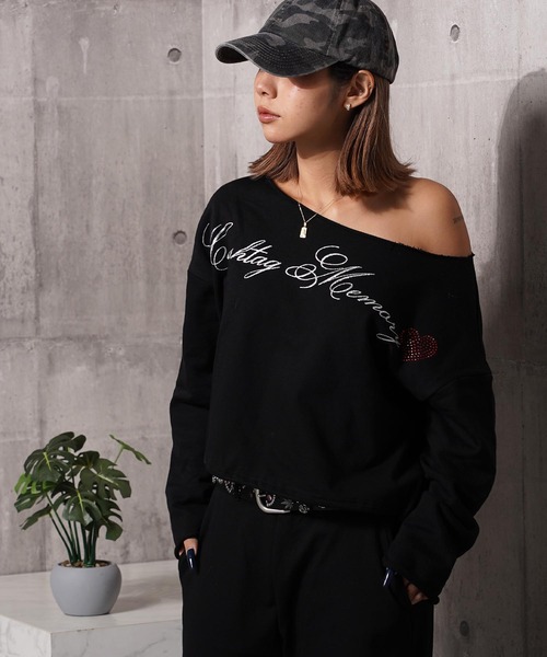 #MEMORY（メモリー）の「【MEMORY】［セットアップ可能］レタリングハート ワンショルダー スウェット / Lettering Heart One-Shoulder Sweatshirt（スウェット・レディース・グレー/ブラック・FREE）」の10枚目の写真