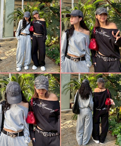 #MEMORY（メモリー）の「【MEMORY】［セットアップ可能］レタリングハート ワンショルダー スウェット / Lettering Heart One-Shoulder Sweatshirt（スウェット・レディース・グレー/ブラック・FREE）」の4枚目の写真