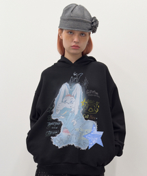 Star Patched Rabbit Hoodie [Black]