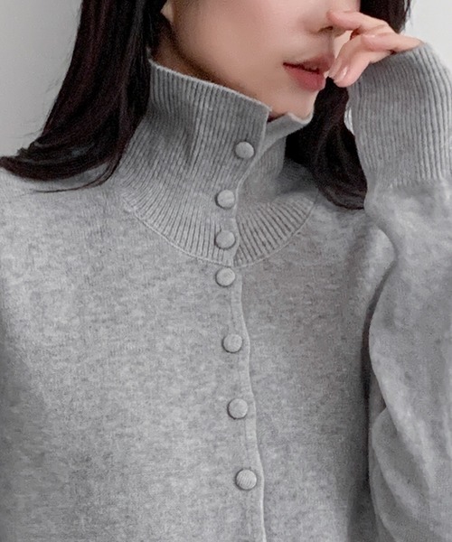 セール】ハイネック ニットカーディガン 長袖 トップス 秋冬 キレイめ