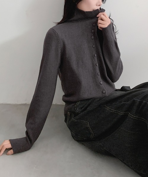 セール】ハイネック ニットカーディガン 長袖 トップス 秋冬 キレイめ