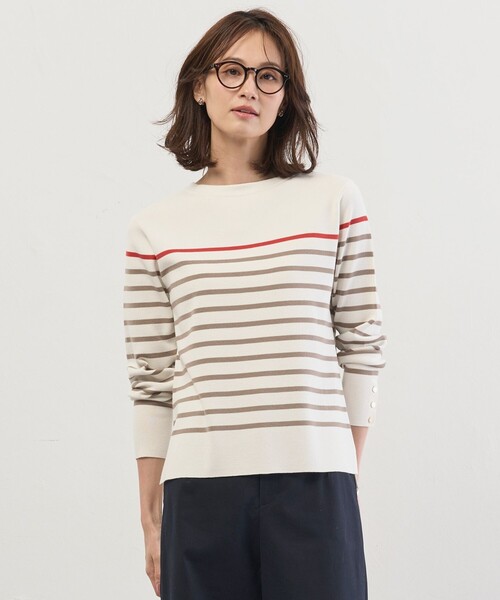 J.PRESS(ジェイプレス)の「Rayon Stretch Border ニット(ニット/セーター・レディース・ブルー系1/ネイビー系1/ブラウン系1・T13/T15)」の2枚目の写真