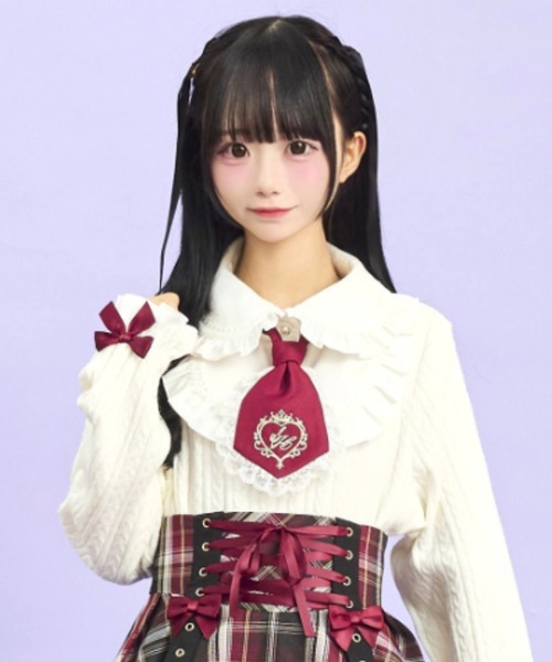 Secret Honey（シークレットハニー）の「ネクタイ付ヨークドッキングトップス（Tシャツ/カットソー・レディース・オフホワイト/ブラック・FREE）」の2枚目の写真