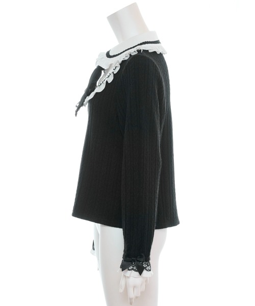 Secret Honey（シークレットハニー）の「ネクタイ付ヨークドッキングトップス（Tシャツ/カットソー・レディース・オフホワイト/ブラック・FREE）」の12枚目の写真