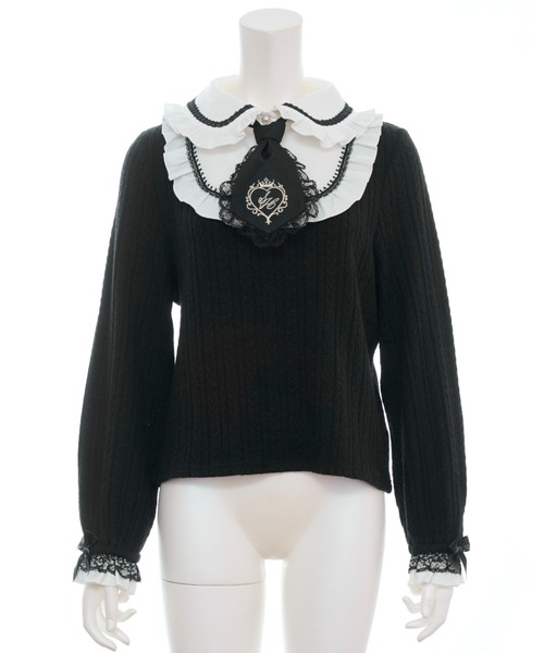 Secret Honey（シークレットハニー）の「ネクタイ付ヨークドッキングトップス（Tシャツ/カットソー・レディース・オフホワイト/ブラック・FREE）」の11枚目の写真