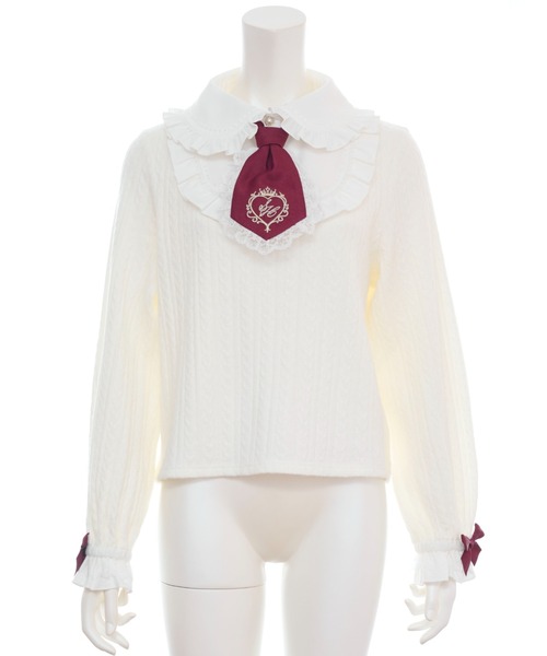 Secret Honey（シークレットハニー）の「ネクタイ付ヨークドッキングトップス（Tシャツ/カットソー・レディース・オフホワイト/ブラック・FREE）」の10枚目の写真