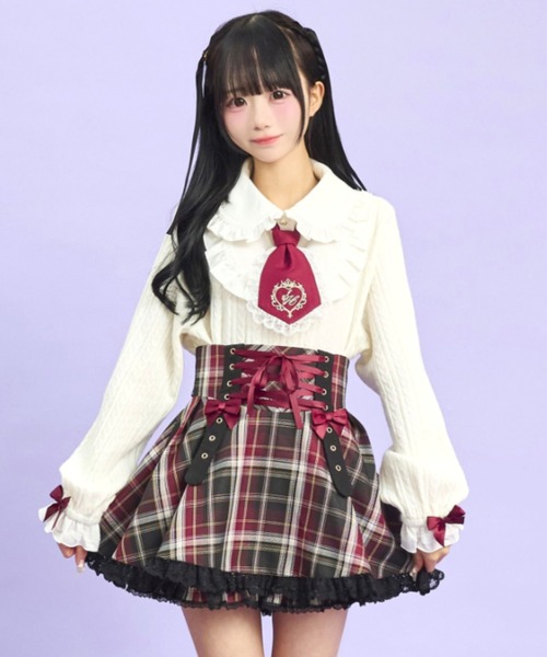 Secret Honey（シークレットハニー）の「ネクタイ付ヨークドッキングトップス（Tシャツ/カットソー・レディース・オフホワイト/ブラック・FREE）」の5枚目の写真