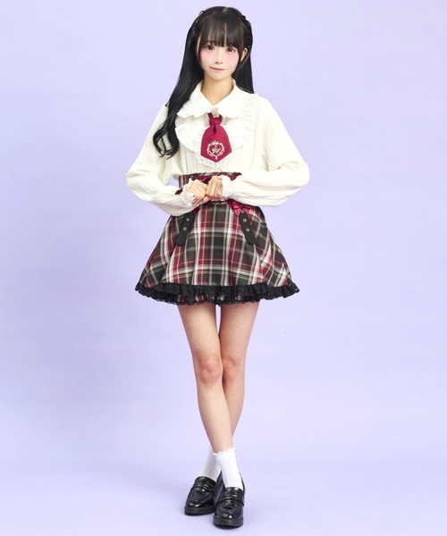 Secret Honey（シークレットハニー）の「ネクタイ付ヨークドッキングトップス（Tシャツ/カットソー・レディース・オフホワイト/ブラック・FREE）」の4枚目の写真