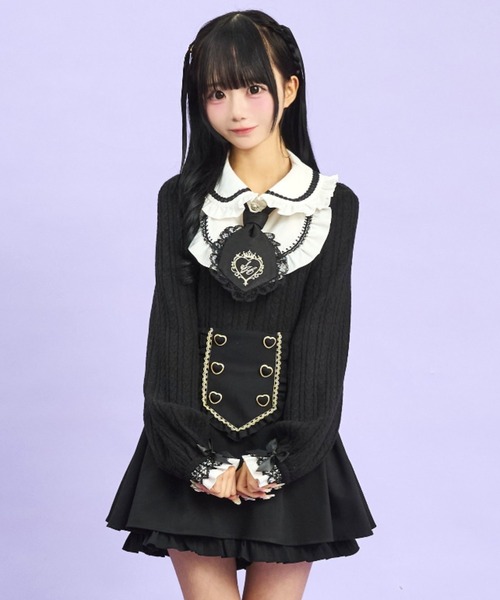 Secret Honey（シークレットハニー）の「ネクタイ付ヨークドッキングトップス（Tシャツ/カットソー・レディース・オフホワイト/ブラック・FREE）」の8枚目の写真