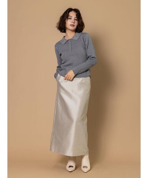 Te chichi CLASSIC（テチチクラシック）の「ブライトストライプナロースカート《2025winter catalog item》（スカート・レディース・ブラック/ベージュ・F）」の3枚目の写真