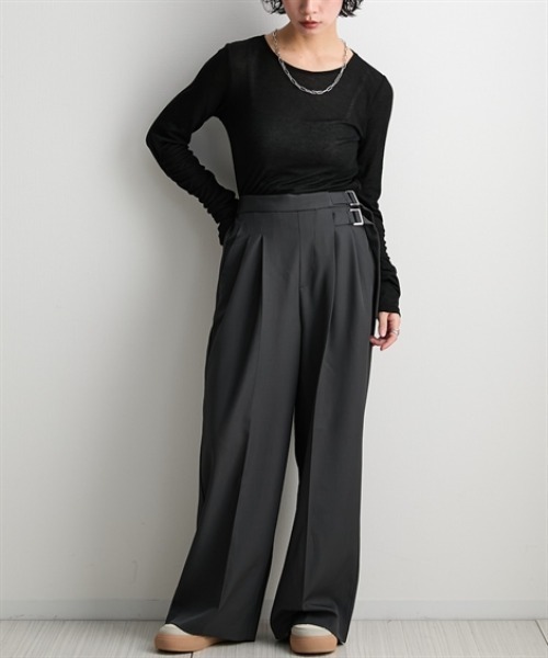 Soiunique（スワユニーク）の「ウーリッシュ素材ダブルベルトストレートパンツ　［Soiunique］（その他パンツ・レディース・チャコール/ブラック・LL/L/M）」の14枚目の写真