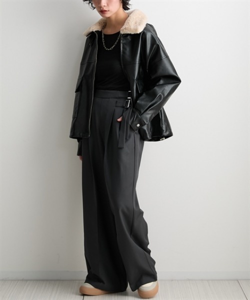 Soiunique（スワユニーク）の「ウーリッシュ素材ダブルベルトストレートパンツ　［Soiunique］（その他パンツ・レディース・チャコール/ブラック・LL/L/M）」の16枚目の写真