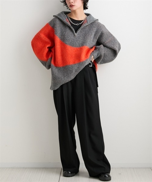 Soiunique（スワユニーク）の「ウーリッシュ素材ダブルベルトストレートパンツ　［Soiunique］（その他パンツ・レディース・チャコール/ブラック・LL/L/M）」の5枚目の写真