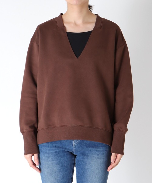 Jines(ジネス)の「裏毛Vネックプルオーバー(Tシャツ/カットソー・レディース・ブラウン/ベージュ・38)」の14枚目の写真