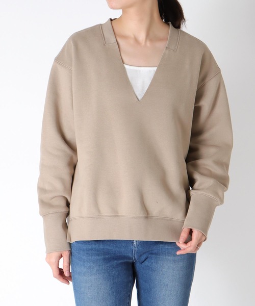 Jines(ジネス)の「裏毛Vネックプルオーバー(Tシャツ/カットソー・レディース・ブラウン/ベージュ・38)」の15枚目の写真