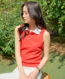 Collar Sleeveless Top_ Red