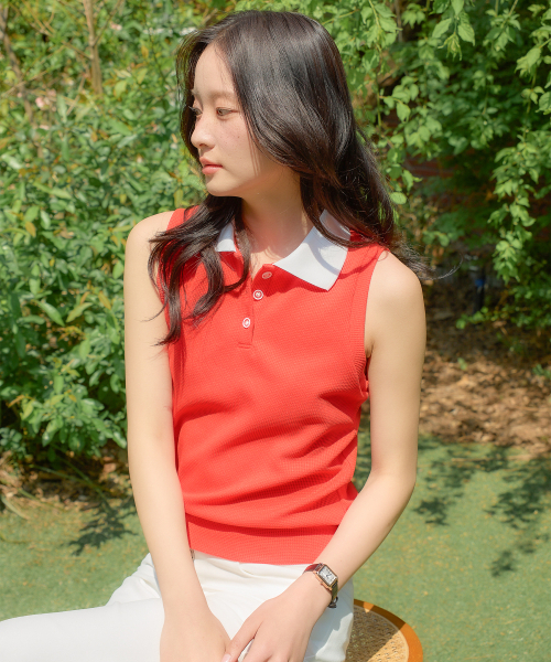 Collar Sleeveless Top — топ без рукавов с воротником, красный