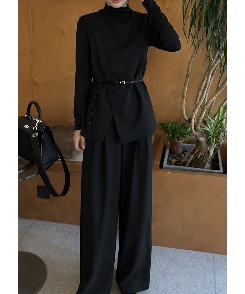 ベルト付きベストトップスワイドパンツセットアップ（セットアップ