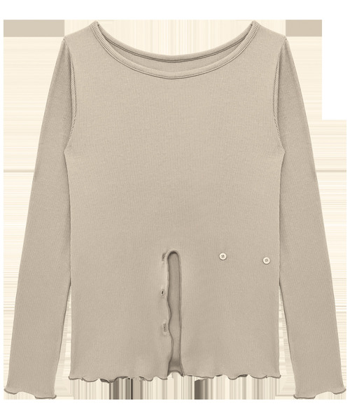DEVIWEAR(デヴィウェア)の「ダブルボタン ラップロングスリーブ DEVI-T0124-ベージュ(Tシャツ/カットソー・レディース・ベージュ・FREE)」の1枚目の写真