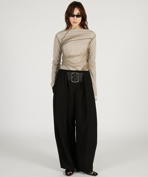 PRANK PROJECT（プランクプロジェクト）の「【2026Spring Pre-Order】ハイウエストベルトタックパンツ / High-Waist Belted Tuck Pants（スラックス・レディース・ブラック/アイボリー/カーキ・34/36/38）」の5枚目の写真