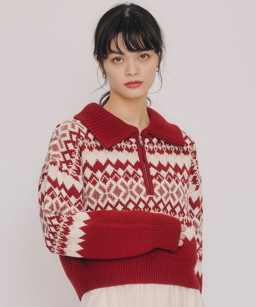 REDYAZEL（レディアゼル）の「ビジューノルディックデザインニットプルオーバー（ニット/セーター・レディース・レッド/ホワイト/ブルー・FREE）」の3枚目の写真
