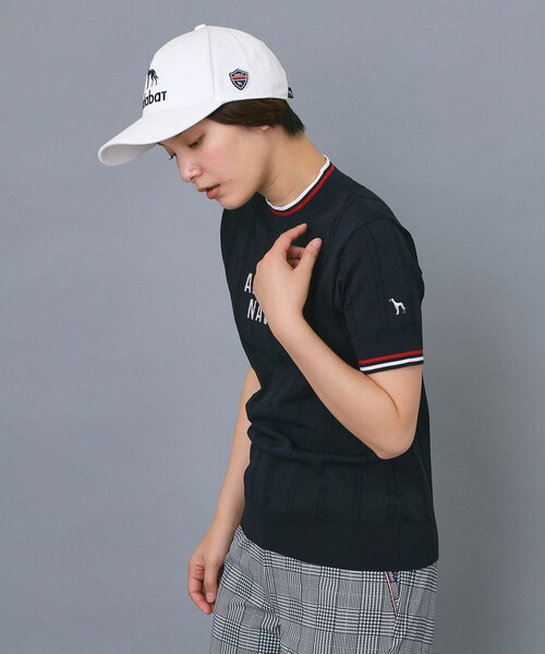 adabat（アダバット）の「【ADABAT NAVY】ケーブルストライプ半袖モックニット（ニット/セーター・レディース・ネイビー・38/40/42）」の2枚目の写真