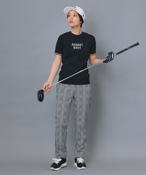 adabat（アダバット）の「【ADABAT NAVY】ケーブルストライプ半袖モックニット（ニット/セーター・レディース・ネイビー・38/40/42）」の4枚目の写真