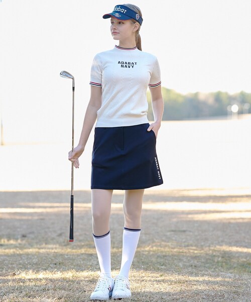 adabat（アダバット）の「【ADABAT NAVY】ケーブルストライプ半袖モックニット（ニット/セーター・レディース・ネイビー・38/40/42）」の16枚目の写真