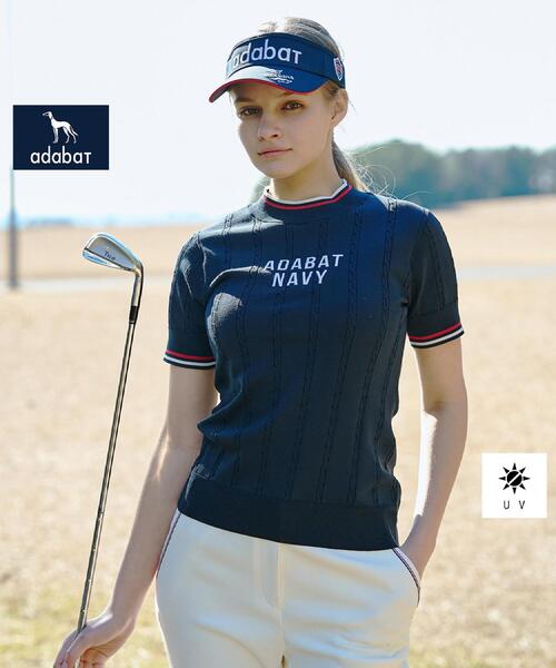adabat(アダバット)の「【ADABAT NAVY】UVカット ケーブルストライプ半袖モックニット(ニット/セーター・レディース・ネイビー/ホワイト/サックスブルー・38/40/42)」の20枚目の写真