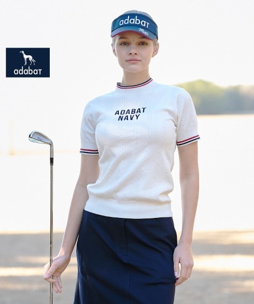 adabat(アダバット)の「【ADABAT NAVY】UVカット ケーブルストライプ半袖モックニット(ニット/セーター・レディース・ネイビー/ホワイト/サックスブルー・38/40/42)」の19枚目の写真