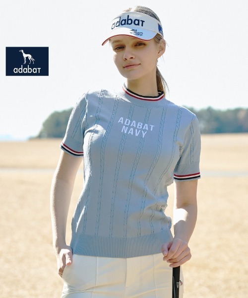 adabat(アダバット)の「【ADABAT NAVY】UVカット ケーブルストライプ半袖モックニット(ニット/セーター・レディース・ネイビー/ホワイト/サックスブルー・38/40/42)」の18枚目の写真