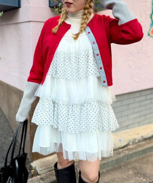 w closet（ダブルクローゼット）の「ドットチュールミニキャミワンピ（シャツ/ブラウス・レディース・ブラウン/オフホワイト/ブラック・FREE）」の4枚目の写真