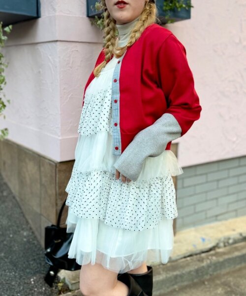 w closet（ダブルクローゼット）の「ドットチュールミニキャミワンピ（シャツ/ブラウス・レディース・ブラウン/オフホワイト/ブラック・FREE）」の5枚目の写真