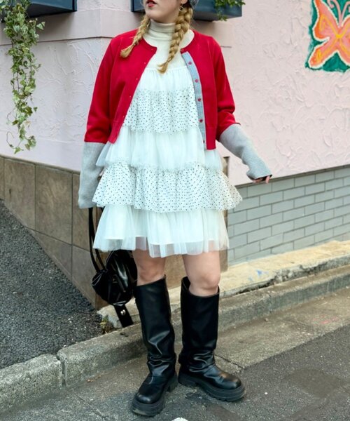 w closet（ダブルクローゼット）の「ドットチュールミニキャミワンピ（シャツ/ブラウス・レディース・ブラウン/オフホワイト/ブラック・FREE）」の8枚目の写真