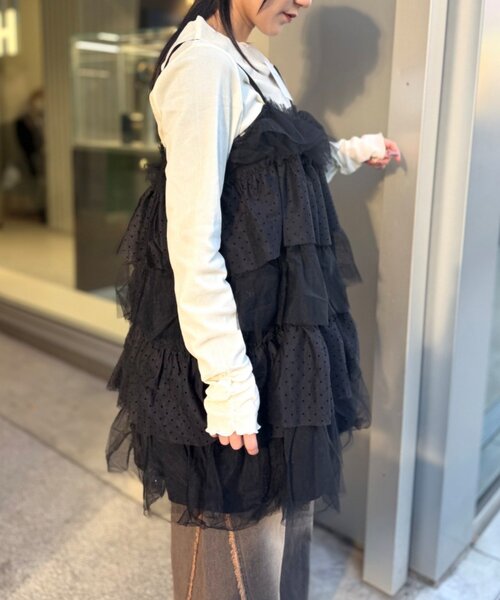 w closet（ダブルクローゼット）の「ドットチュールミニキャミワンピ（シャツ/ブラウス・レディース・ブラウン/オフホワイト/ブラック・FREE）」の14枚目の写真