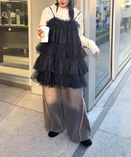 w closet（ダブルクローゼット）の「ドットチュールミニキャミワンピ（シャツ/ブラウス・レディース・ブラウン/オフホワイト/ブラック・FREE）」の17枚目の写真