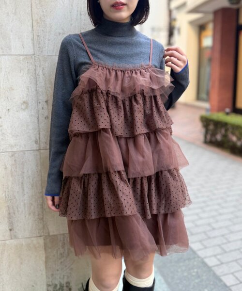 w closet（ダブルクローゼット）の「ドットチュールミニキャミワンピ（シャツ/ブラウス・レディース・ブラウン/オフホワイト/ブラック・FREE）」の21枚目の写真