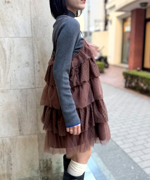 w closet（ダブルクローゼット）の「ドットチュールミニキャミワンピ（シャツ/ブラウス・レディース・ブラウン/オフホワイト/ブラック・FREE）」の22枚目の写真