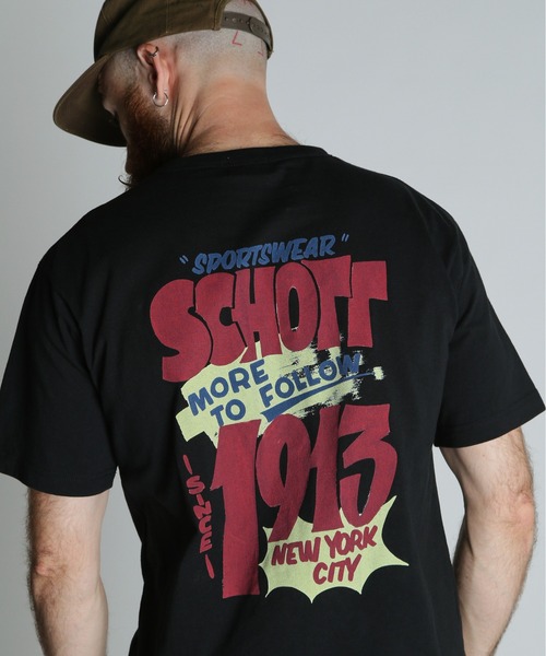 Schott（ショット）の「Schott/ショット/FLYER T-SHIRT/フライヤー Tシャツ（Tシャツ/カットソー・メンズ・ダークグリーン/ブラック/ホワイト・2XL/XL/L/M）」の2枚目の写真
