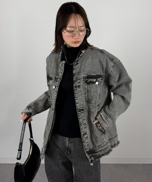 セール】ノーカラーBIGデニムジャケット（デニムジャケット