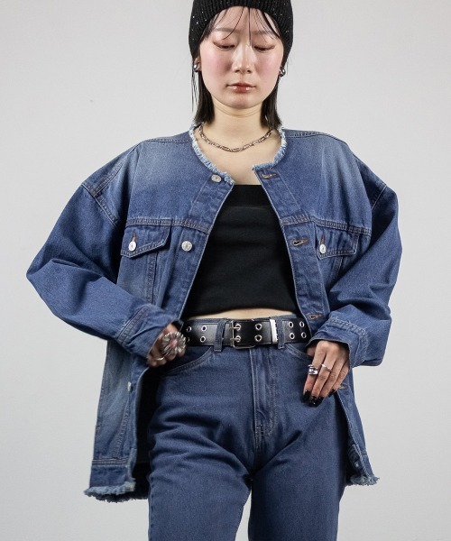 セール】ノーカラーBIGデニムジャケット（デニムジャケット